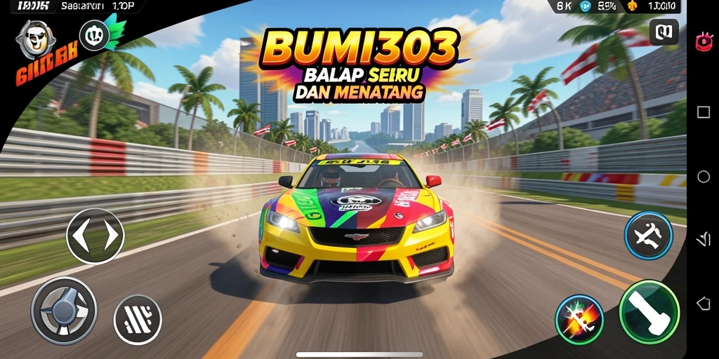 Screenshot menampilkan balapan seru di lintasan BUMI303.