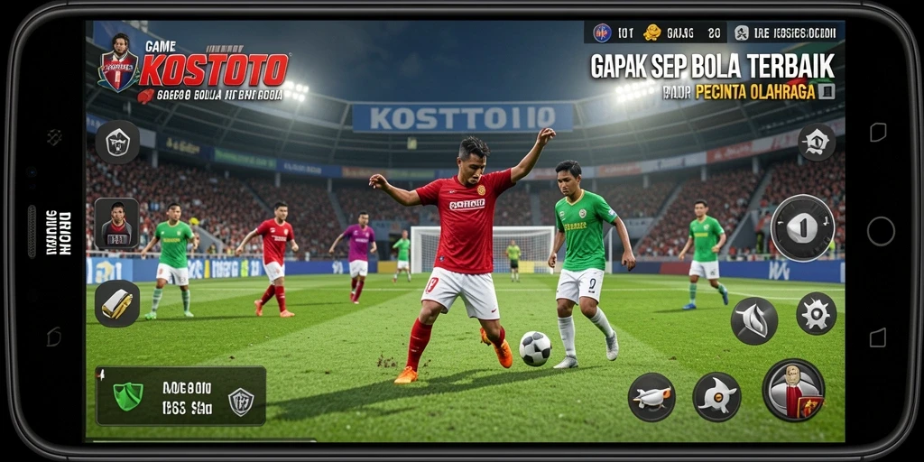 Tangkapan layar KOSTOTO yang menampilkan aksi sepak bola yang mendebarkan.