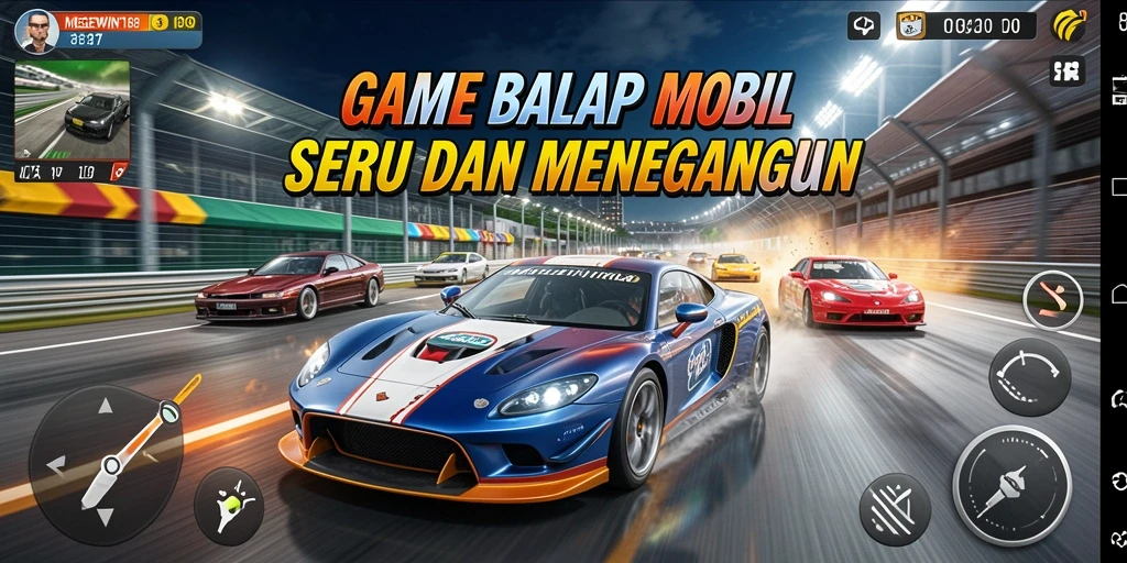Tampilan gameplay seru dalam MEGEWIN188 dengan mobil balap yang penuh aksi.