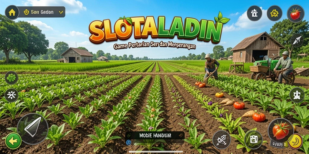 Tampilan gameplay menarik dalam SLOTALADIN yang menunjukkan aktivitas bertani.